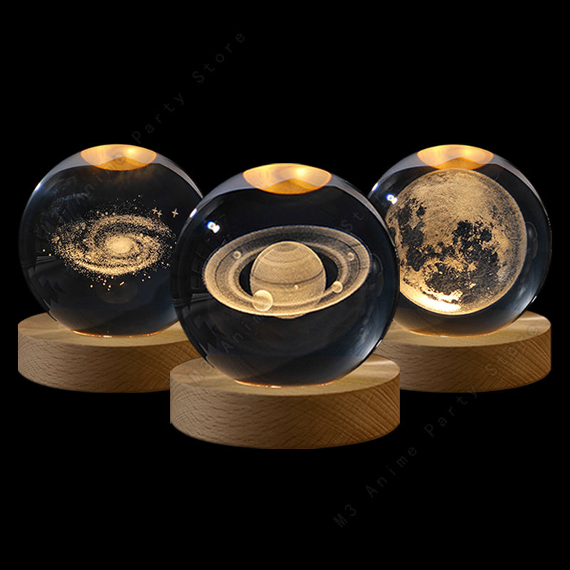 Unique 3D Crystal Ball Night Light Table Glowing Galaxy Lamp
